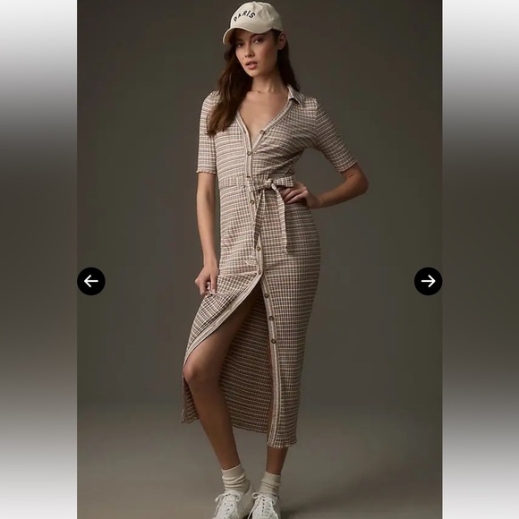 Nation LTD Dresses & Skirts - Nation LDT Enise cream blue striped knit button-down belted maxi dress XS B196